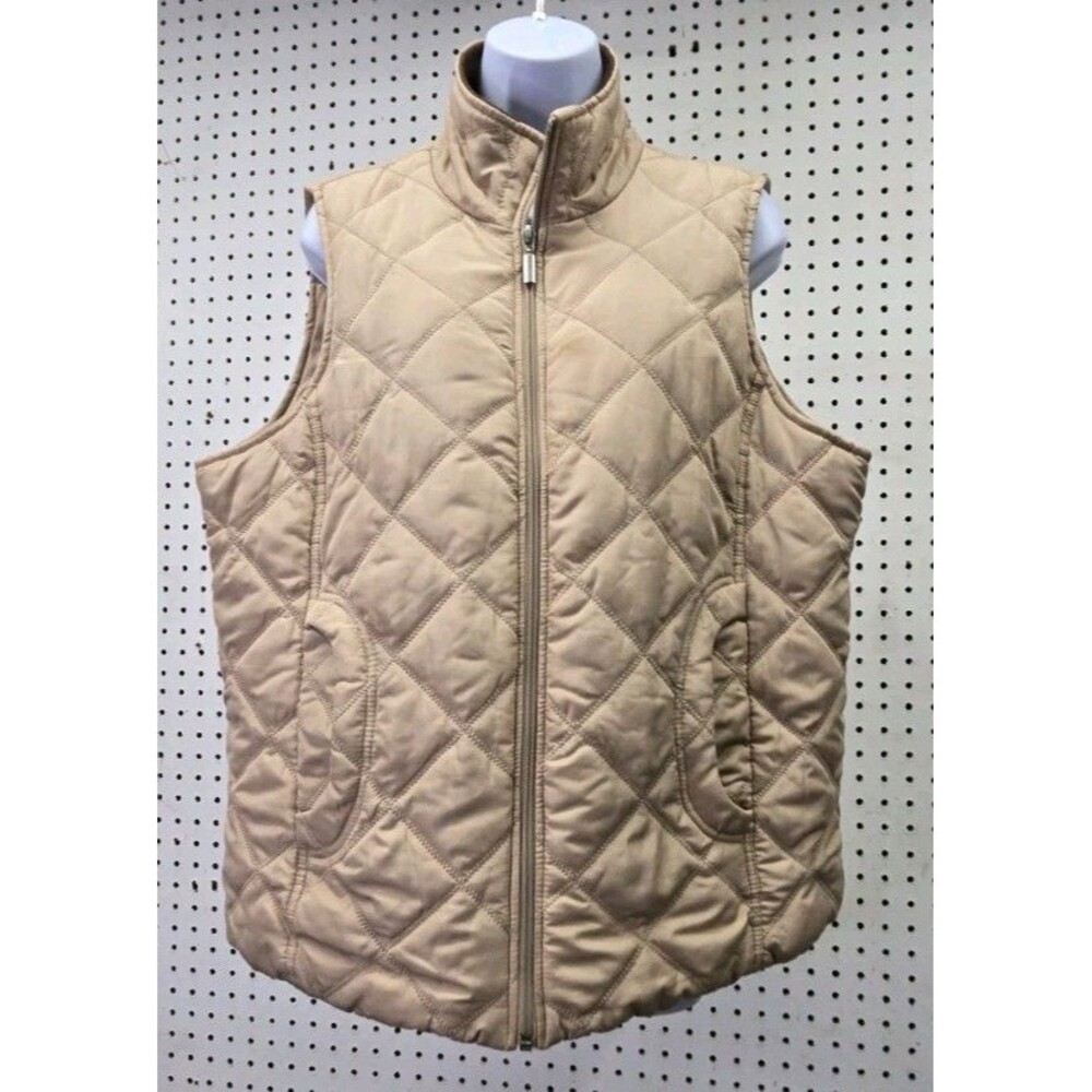 Jane Ashley Cream/Beige Puffer Zip-Up Vest with Pockets